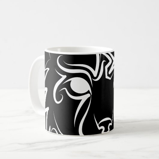 Zwarte en Witte Tribale Lynx Koffiemok (Voorkant links)
