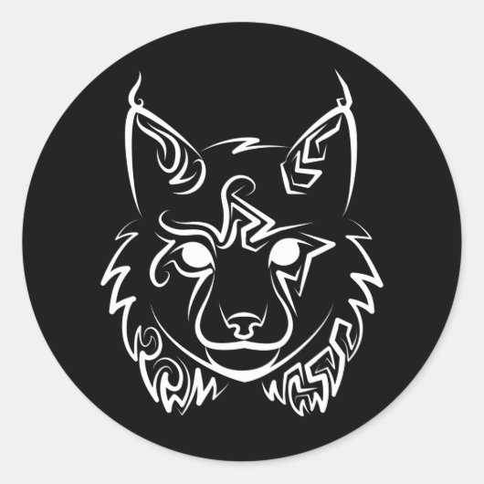Zwarte en Witte Tribale Lynx Ronde Sticker (Voorkant)