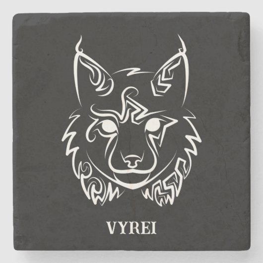 Zwarte en Witte Tribale Lynx Stenen Onderzetter (Voorkant)