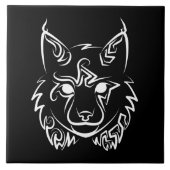 Zwarte en Witte Tribale Lynx Tegeltje (Voorkant)