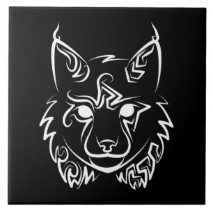 Zwarte en Witte Tribale Lynx Tegeltje