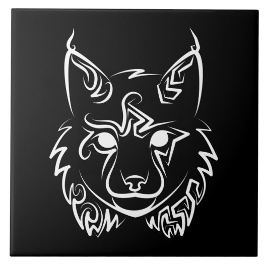 Zwarte en Witte Tribale Lynx Tegeltje (Voorkant)
