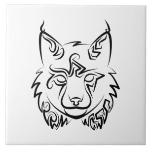 Zwarte en Witte Tribale Lynx Tegeltje