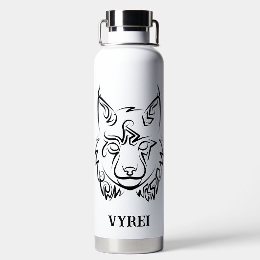 Zwarte en Witte Tribale Lynx Waterfles (Achterkant)