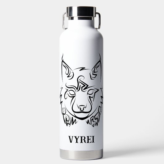Zwarte en Witte Tribale Lynx Waterfles (Voorkant)