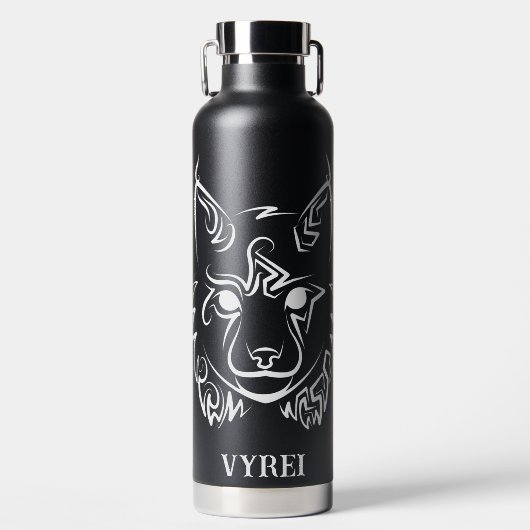 Zwarte en Witte Tribale Lynx Waterfles (Voorkant)