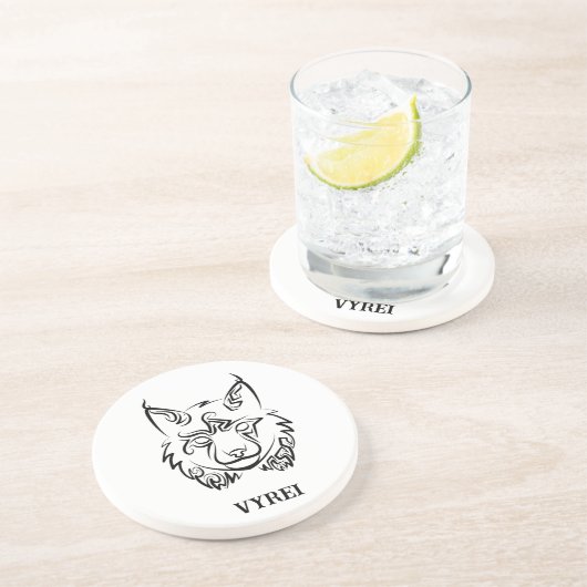 Zwarte en Witte Tribale Lynx Zandsteen Onderzetter (Zijkant)