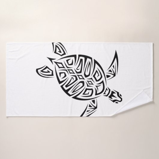Zwarte en witte tribale schildpad badhanddoek (Badhanddoek)