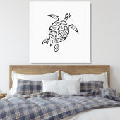 Zwarte en witte tribale schildpad canvas afdruk (Insitu (Slaapkamer))