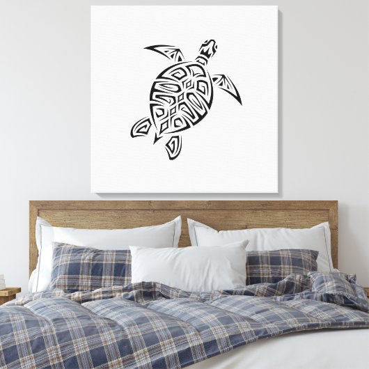 Zwarte en witte tribale schildpad canvas afdruk (Insitu (Slaapkamer))