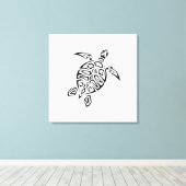 Zwarte en witte tribale schildpad canvas afdruk (Insitu (Houten vloer))