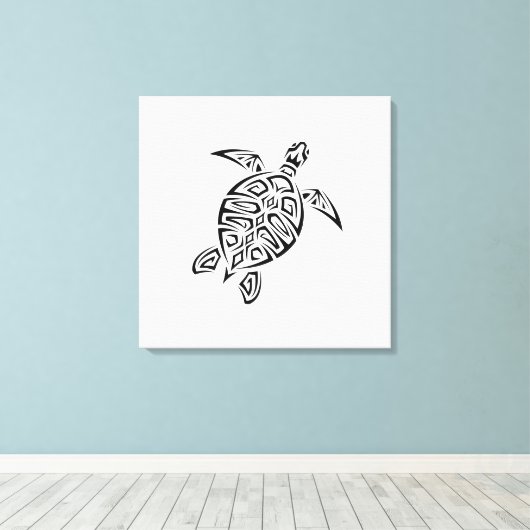 Zwarte en witte tribale schildpad canvas afdruk (Insitu (Houten vloer))