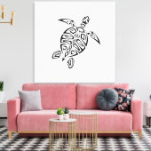 Zwarte en witte tribale schildpad canvas afdruk (Insitu (Woonkamer))