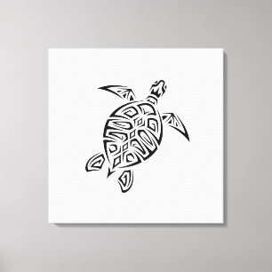 Zwarte en witte tribale schildpad canvas afdruk