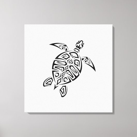 Zwarte en witte tribale schildpad canvas afdruk (Voorkant)