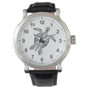 Zwarte en witte tribale schildpad horloge