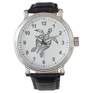 Zwarte en witte tribale schildpad horloge