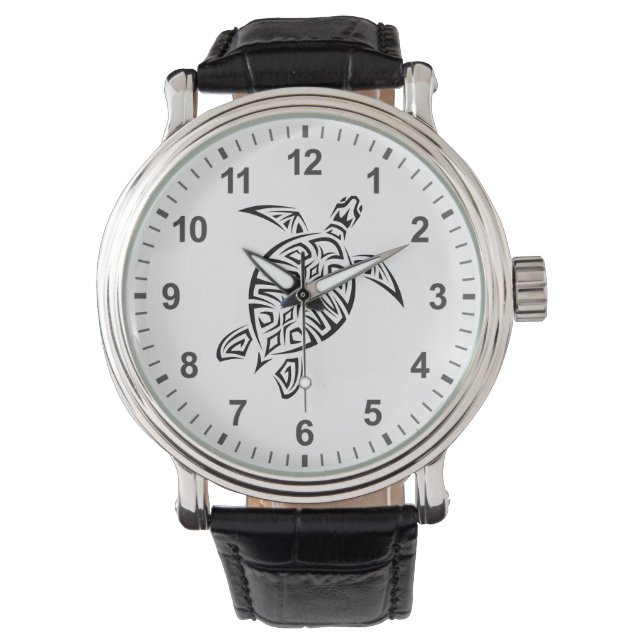 Zwarte en witte tribale schildpad horloge (Voorkant)