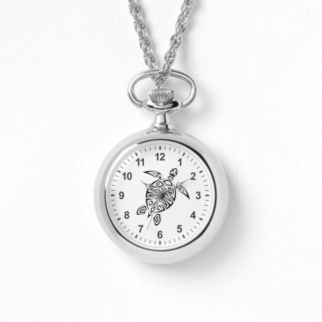 Zwarte en witte tribale schildpad horloge (Voorkant)