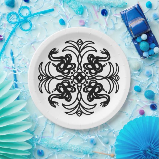 Zwarte en witte tribale slang papieren bordje (Feest)