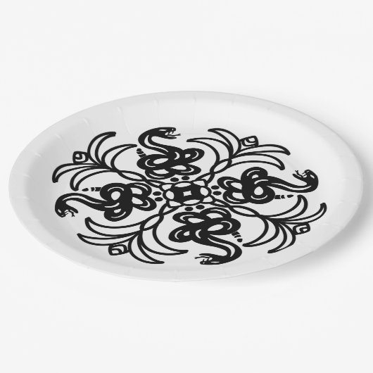 Zwarte en witte tribale slang papieren bordje (Gekanteld)