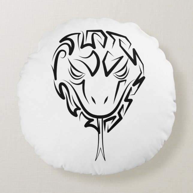 Zwarte en witte tribale slang rond kussen (Voorkant)
