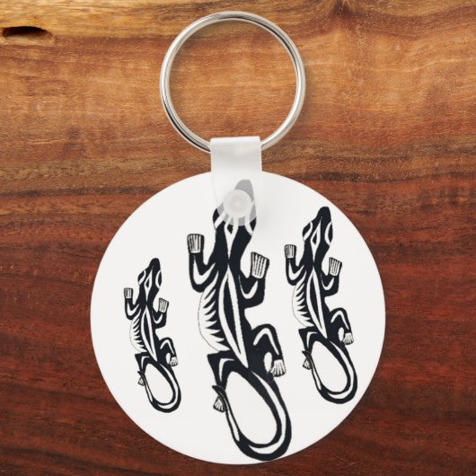 Zwarte en witte tribale trekhagedis sleutelhanger (Voorkant)