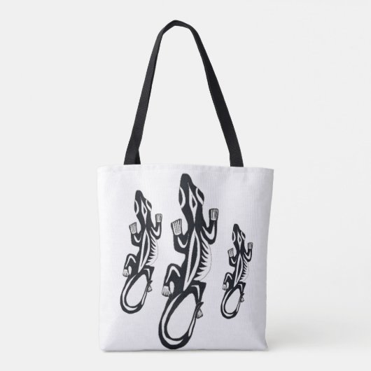 Zwarte en witte tribale trekhagedis tote bag (Achterkant)
