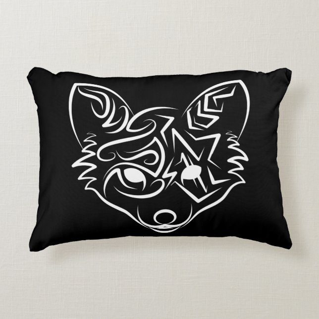 Zwarte en witte tribale vos accent kussen (Voorkant)