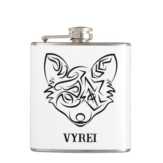 Zwarte en witte tribale vos heupfles (Voorkant)