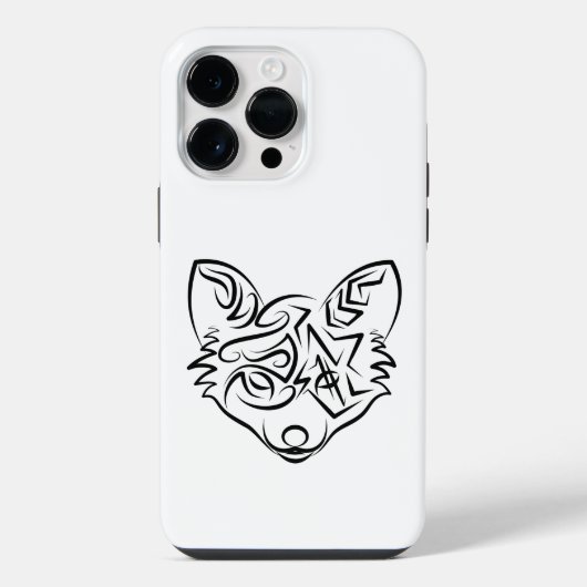 Zwarte en witte tribale vos iPhone hoesje (Achterkant)