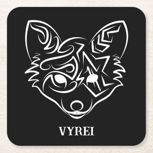 Zwarte en witte tribale vos kartonnen onderzetters (Voorkant)