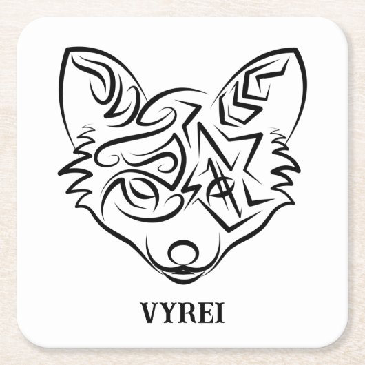 Zwarte en witte tribale vos kartonnen onderzetters (Voorkant)