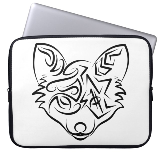 Zwarte en witte tribale vos laptop sleeve (Voorkant)