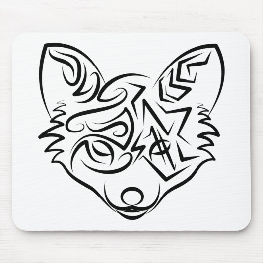 Zwarte en witte tribale vos muismat (Voorkant)