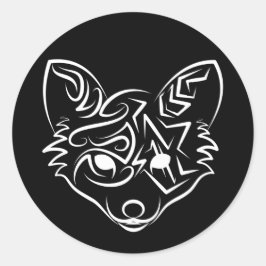 Zwarte en witte tribale vos ronde sticker