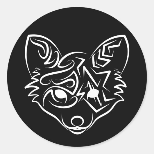 Zwarte en witte tribale vos ronde sticker (Voorkant)