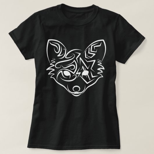 Zwarte en witte tribale vos t-shirt (Design voorkant)