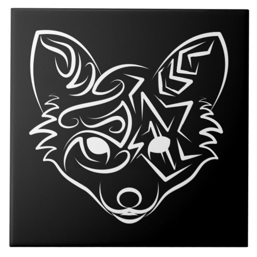 Zwarte en witte tribale vos tegeltje (Voorkant)