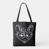 Zwarte en witte tribale vos tote bag (Achterkant)