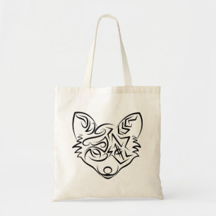 Zwarte en witte tribale vos tote bag