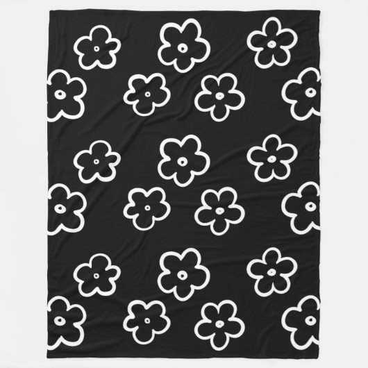 Zwarte en witte tropische bloemenbotanische zomer fleece deken (Voorkant)