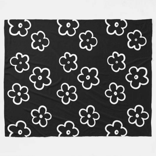 Zwarte en witte tropische bloemenbotanische zomer fleece deken (Voorkant (Horizontaal))