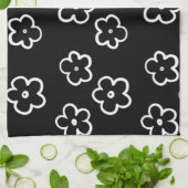 Zwarte en witte tropische bloemenbotanische zomer theedoek (Gevouwen)