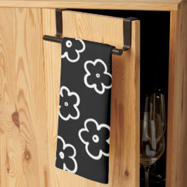 Zwarte en witte tropische bloemenbotanische zomer theedoek