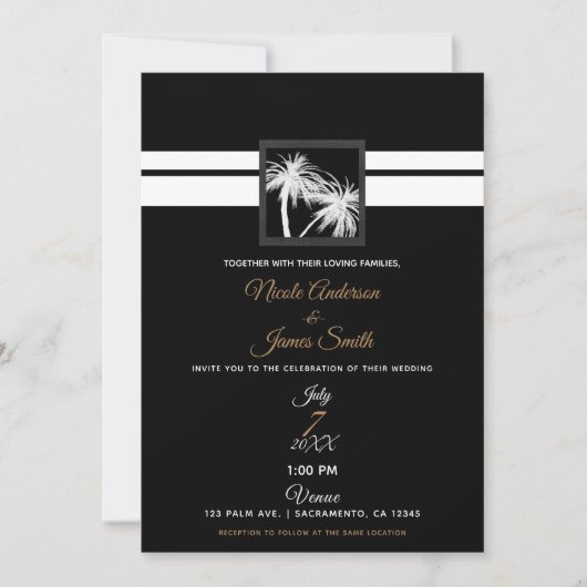 Zwarte en witte tropische palmbomen Moderne bruilo Kaart (Voorkant)