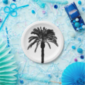 Zwarte en witte tropische palmboom papieren bordje (Feest)