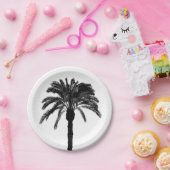 Zwarte en witte tropische palmboom papieren bordje (Feest)