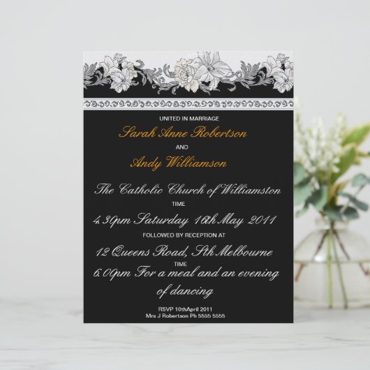 Zwarte en witte trouwset (Uitnodiging) (Staand voorkant)