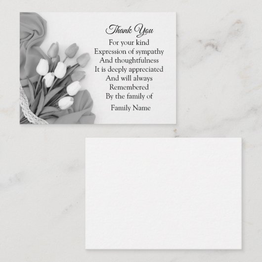 Zwarte en witte Tulp ventilator Dank u Notitiekaartje (Voorkant / Achterkant)